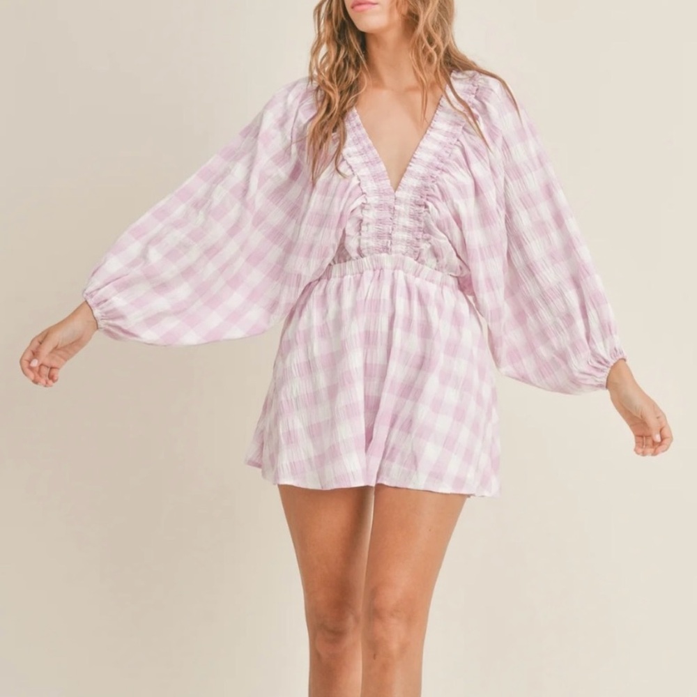 Purple Plaid V-Neck Romper